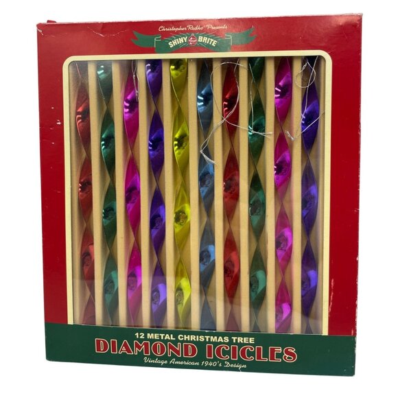 Shiny-Brite 12 Metal Christmas Tree Diamond Icicles Vintage American 1940s Desig - Picture 4 of 15